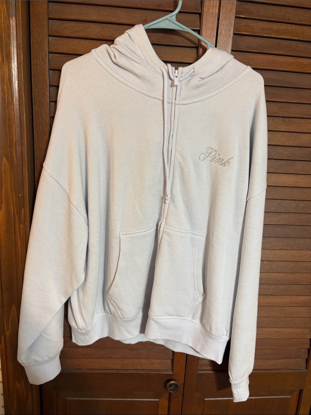 PINK Victoria's Secret Light baby blue Zip Hoodie with Script Logo
